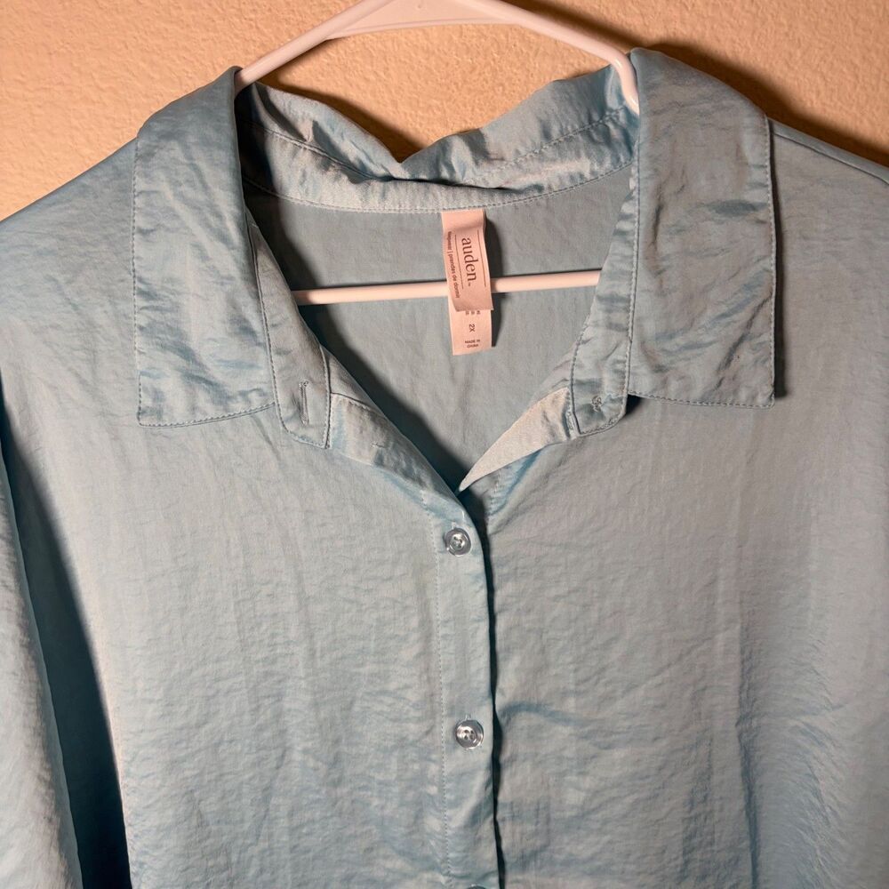 Auden Shirt Women's 2X Button Up Short Sleeve Satin Pajama Top Lightweight - Picture 3 of 8
